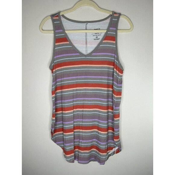 Torrid Super Soft Knit Tank Colorful Striped Womens V Neck Tank Top Size 00 - Picture 1 of 8